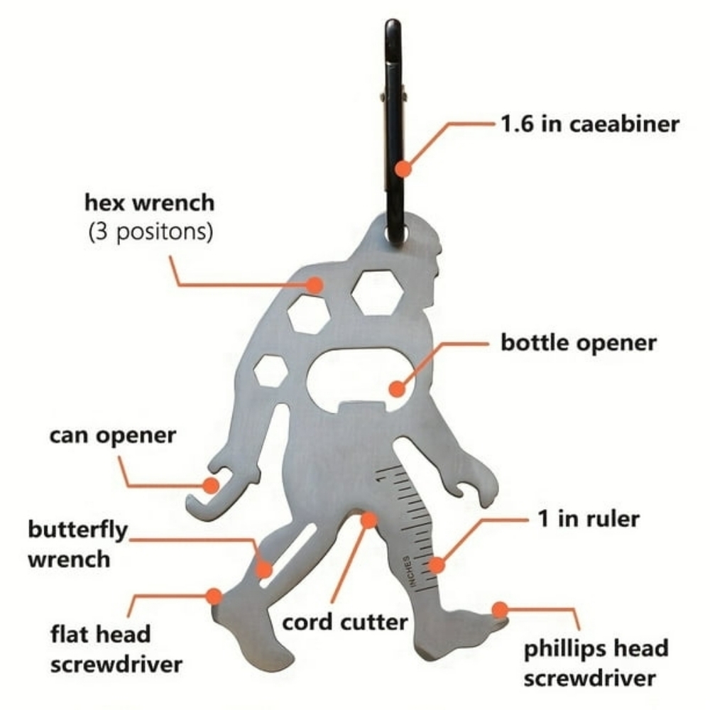 Bigfoot Clip On Multi-Tool with Carabiner Bag Charm Keychain - Black - Picture 3 of 4